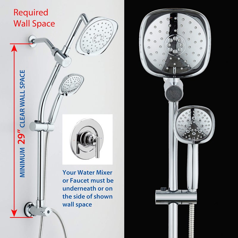 Hotel Spa - 7-Inch Rainfall Combo with Slide Bar, 48-Setting Shower Heads, 5 Foot Stainless Steel Hose, Chrome Finish - Image 3
